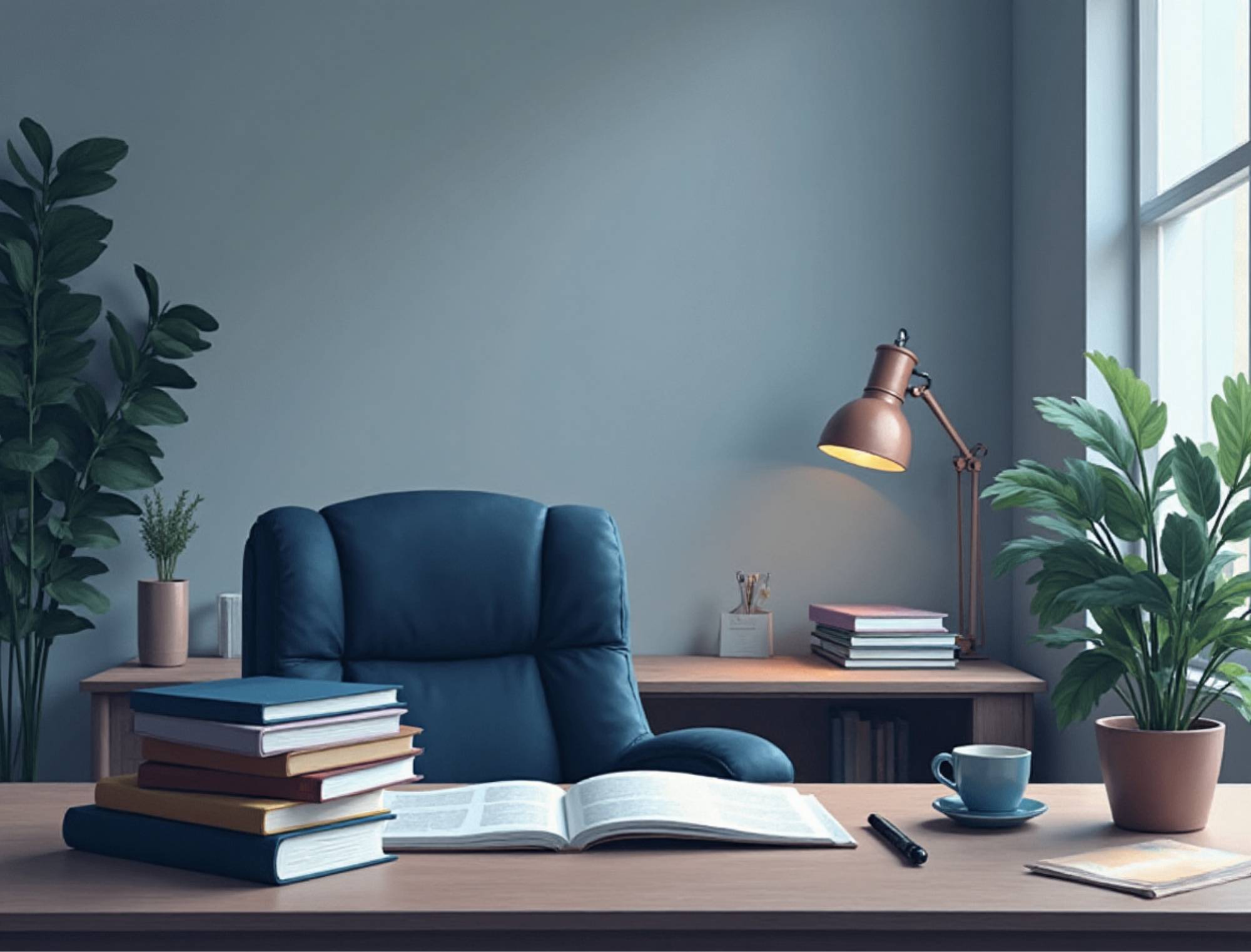 A desk adorned with tons of books