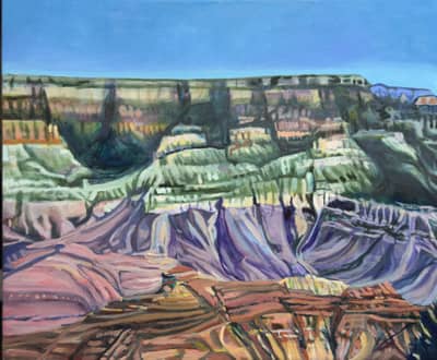 new oil painting in progress, Desert View Morning, Swirls and Spaces