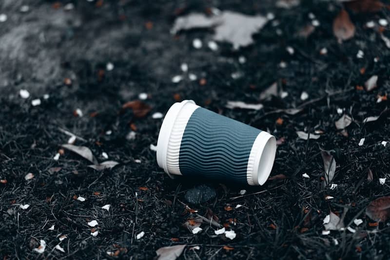 A discarded coffee cup on the ground.