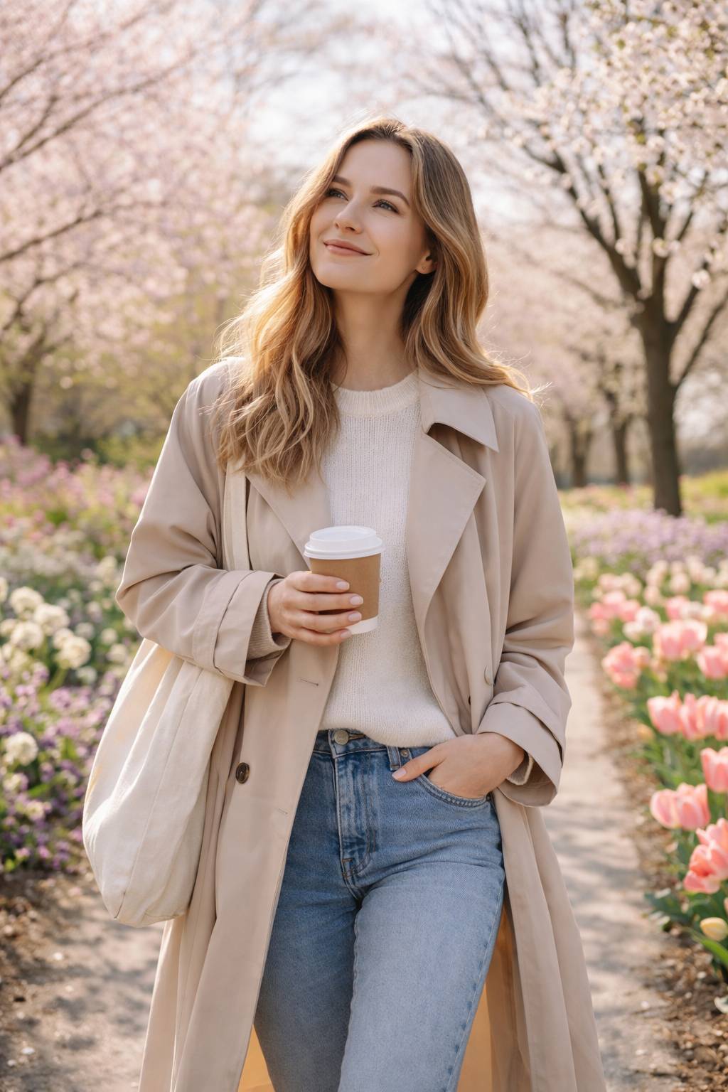 woman in spring flowers 