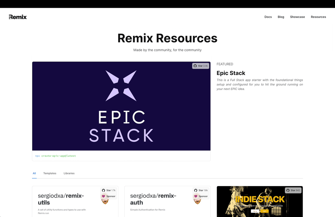 Scroll through of the Remix Resource page