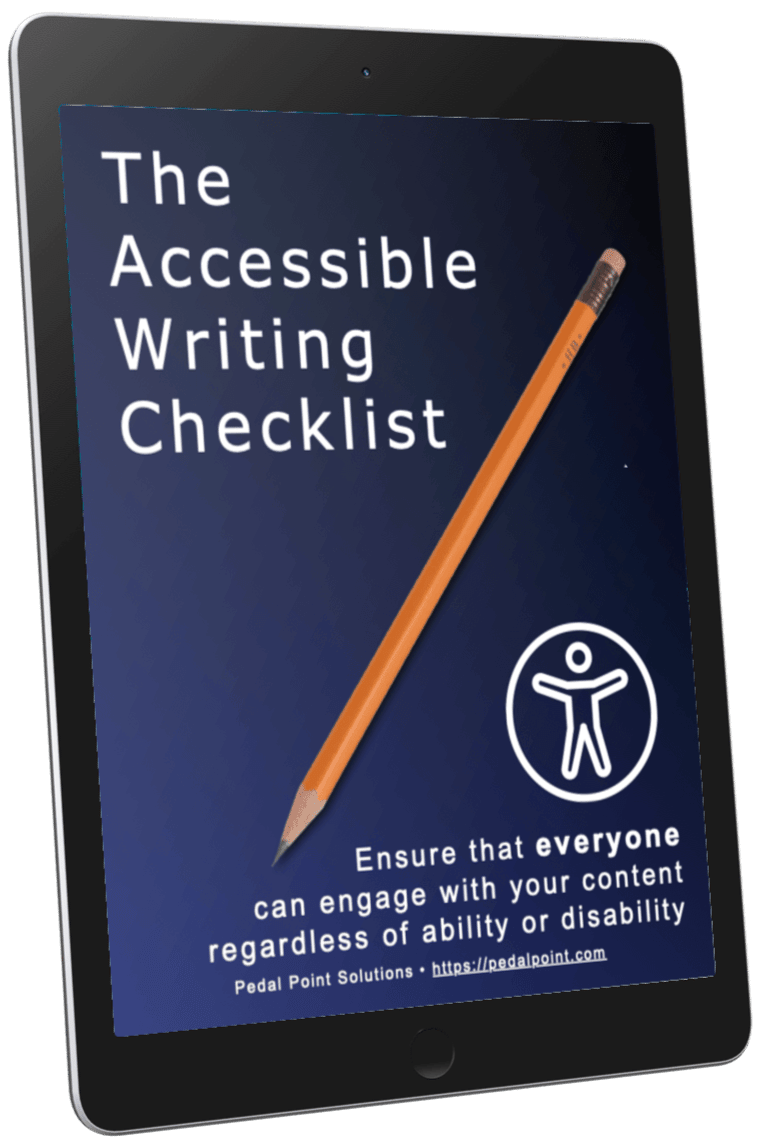 A tablet displaying the cover of the Accessible Writing Checklist