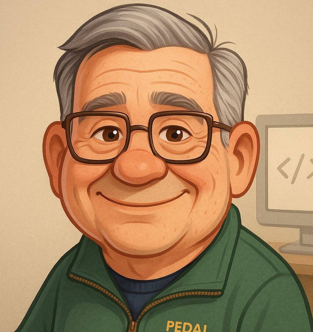 Cartoon headshot of an elderly Simon Miner