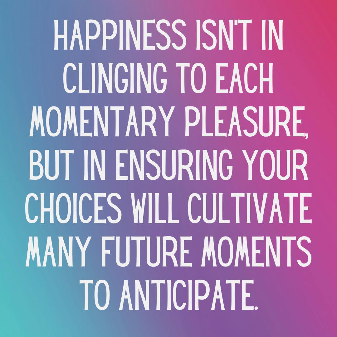 happiness isn’t in clinging to each momentary pleasure, but in ensuring your choices will cultivate many future moments to anticipate.