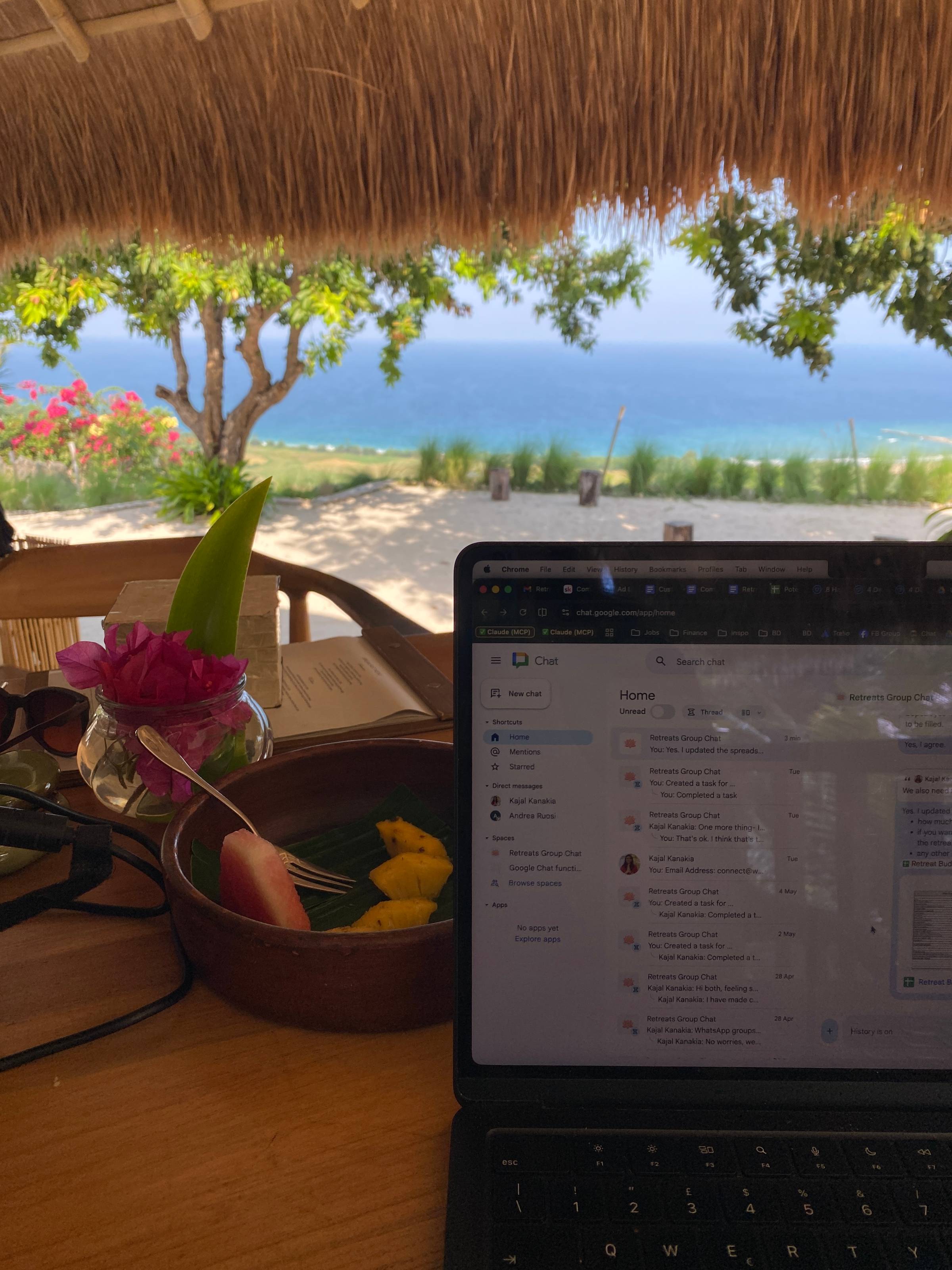 laptop and view of the sea