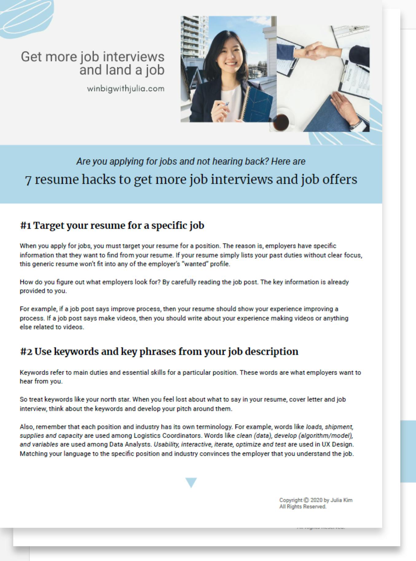 7 Resume Hacks To Get More Job Interviews Free Guide By Win Big With Julia