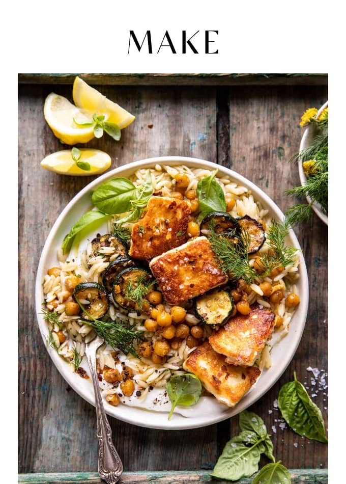 Make Crispy Lemon Feta with Spiced Chickpeas and Basil Orzo