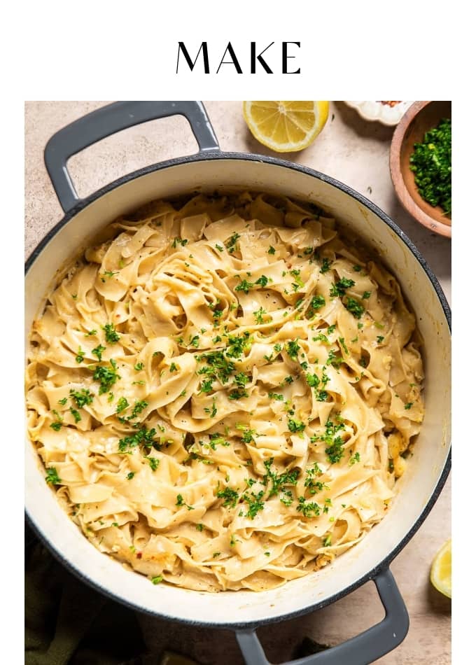Make Vegan Creamy Lemon Garlic Pasta