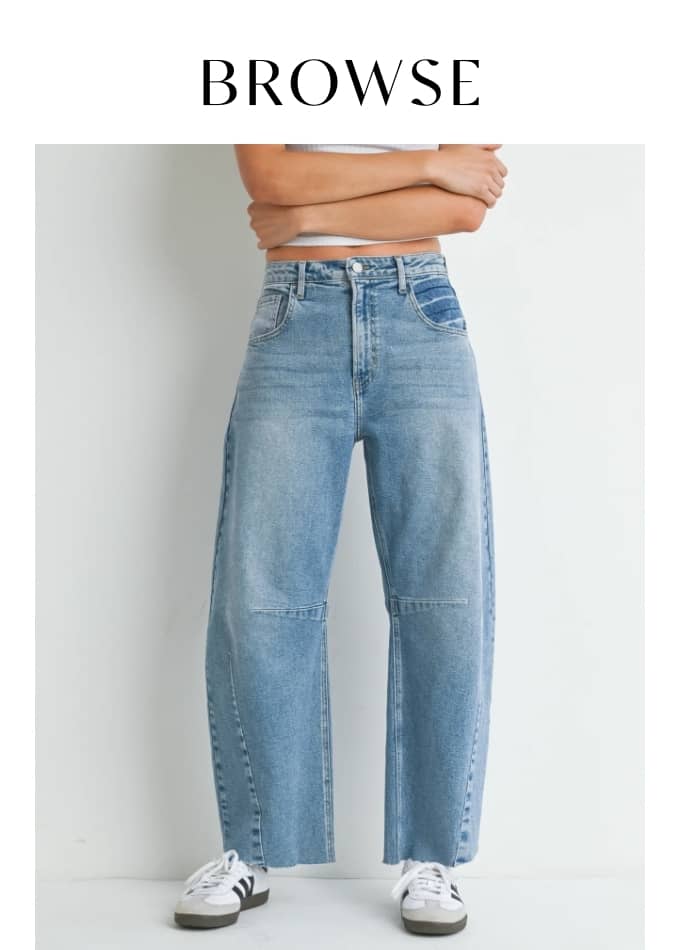 Browse Sustainable Barrel Jeans For Fall