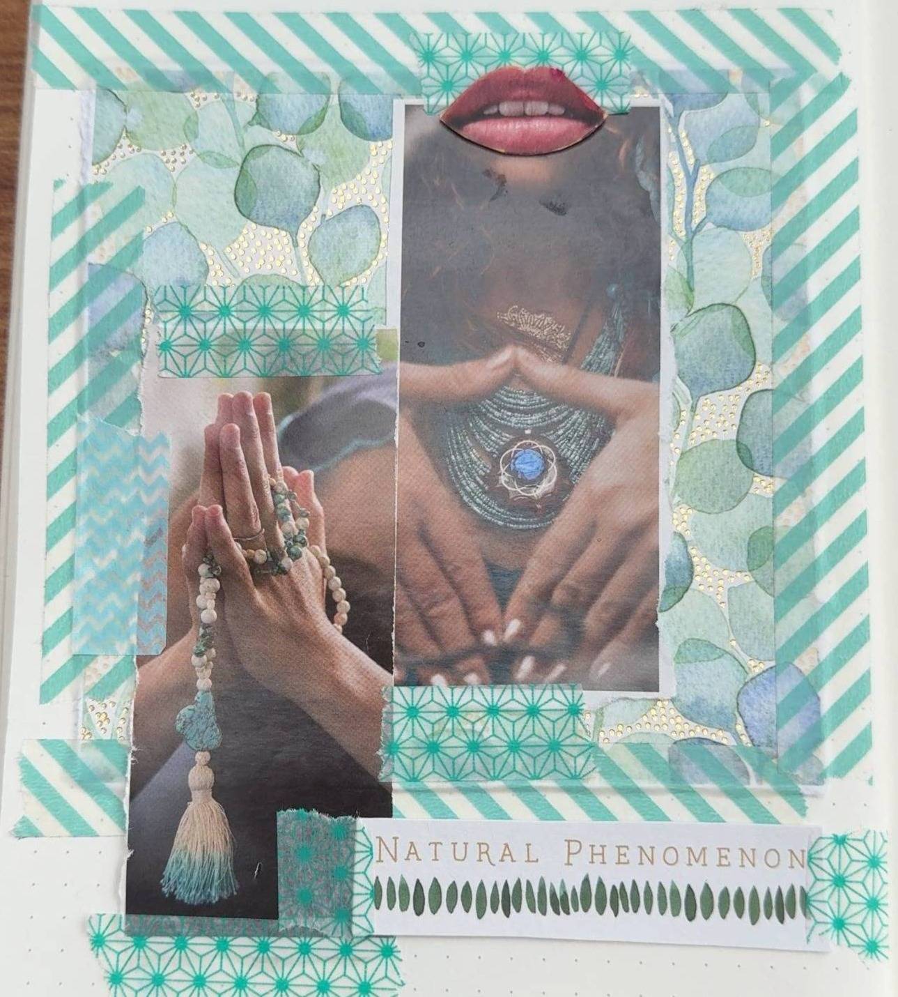 turquoise washi tape collage with hands in prayer