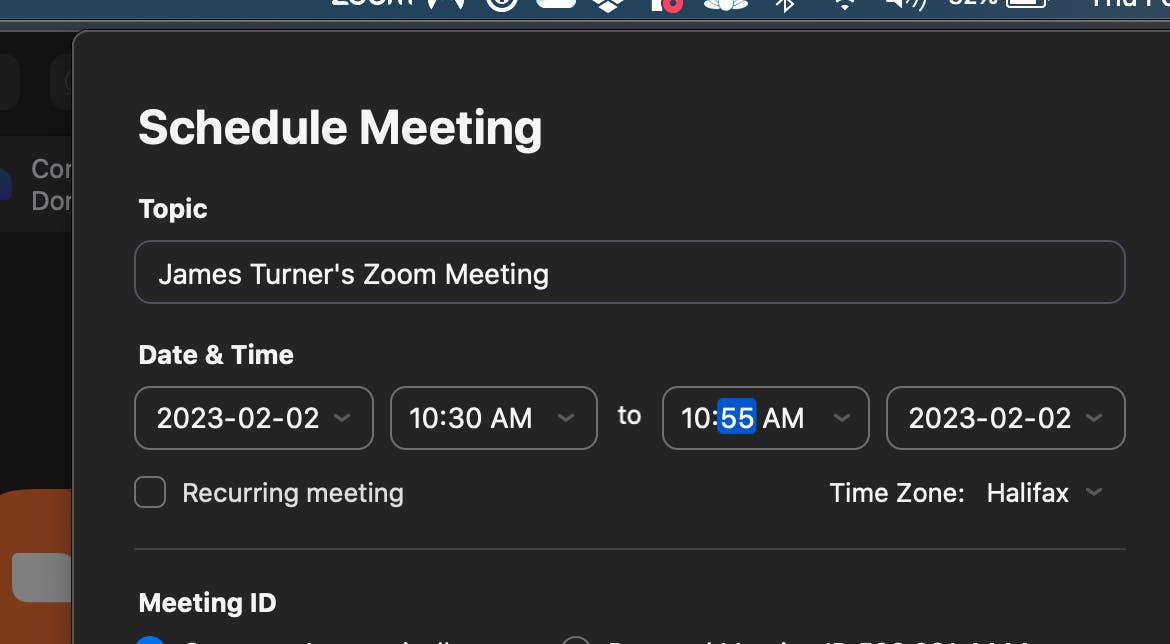 A screen shot of a zoom call scheduling window with a 25-minute call being scheduled