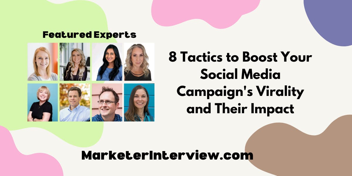 A marketing image for an article called "8 tactics to boost your social media campaign's virality and their impact". (sic)