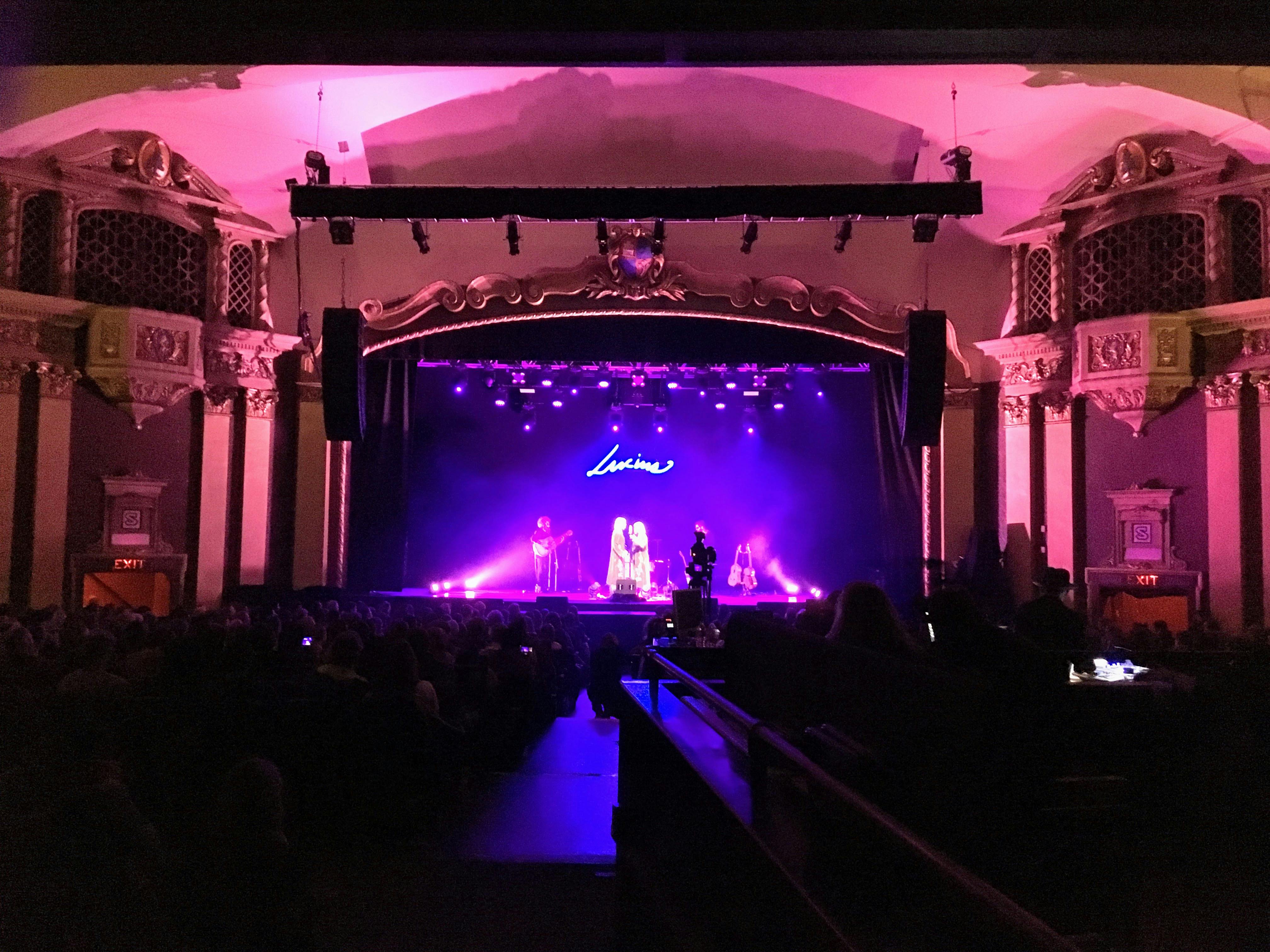 A photo of the stage when Lucius played the State Theater in Portland, Maine in 2018.