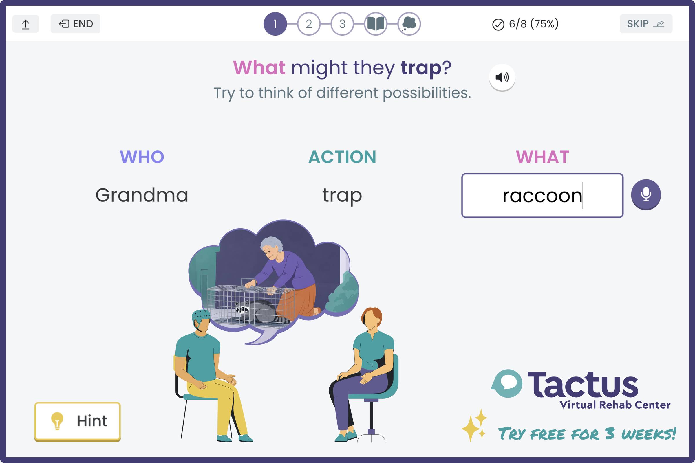 A screenshot shows Grandma - trap - raccoon in the treatment