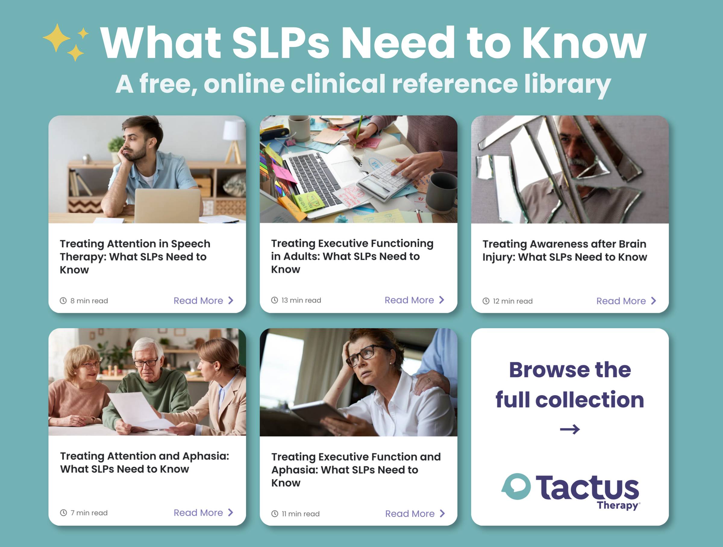 Screenshots of articles from the What SLPs Need to Know series on the Tactus website