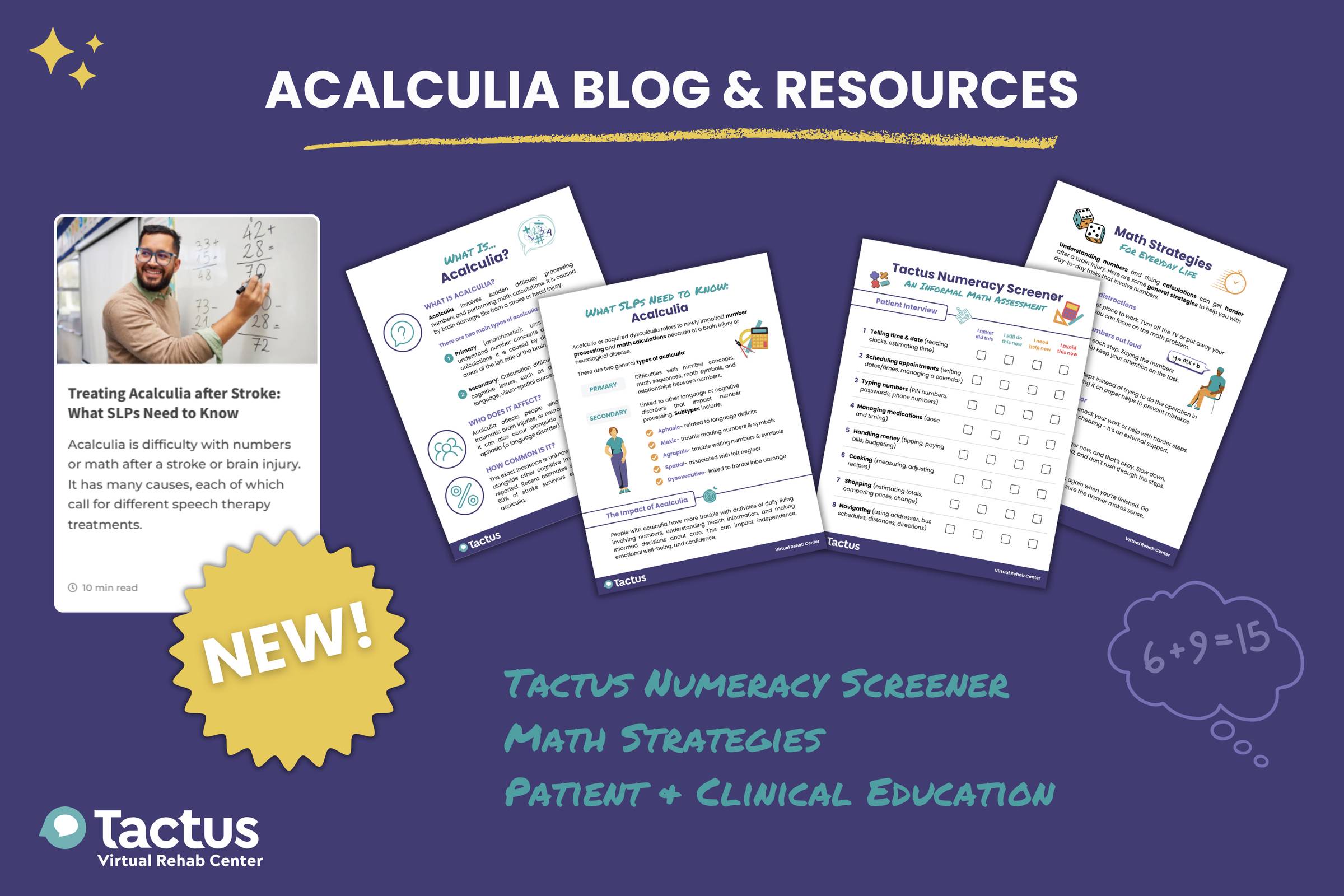 Acalculia Blog and Resources with pictures of handouts 