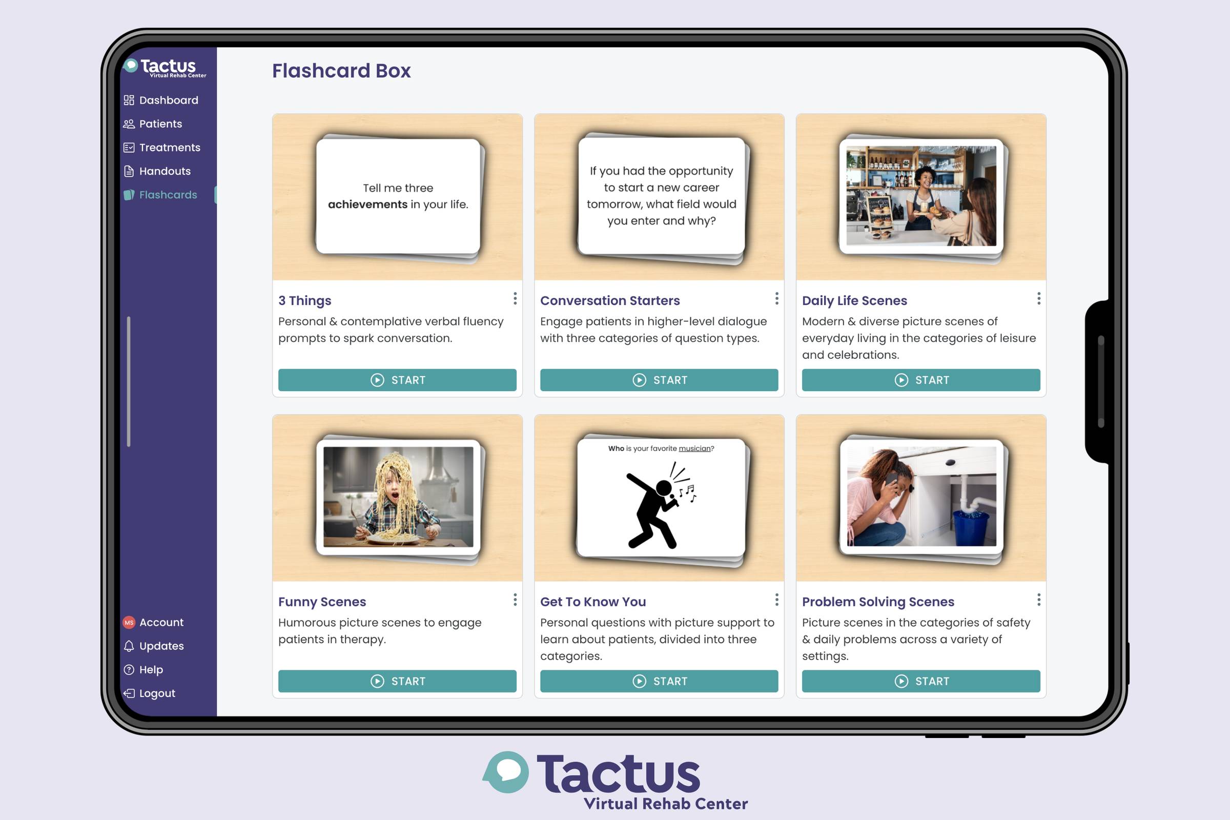An image showing the Flashcard Box in the Virtual Rehab Center