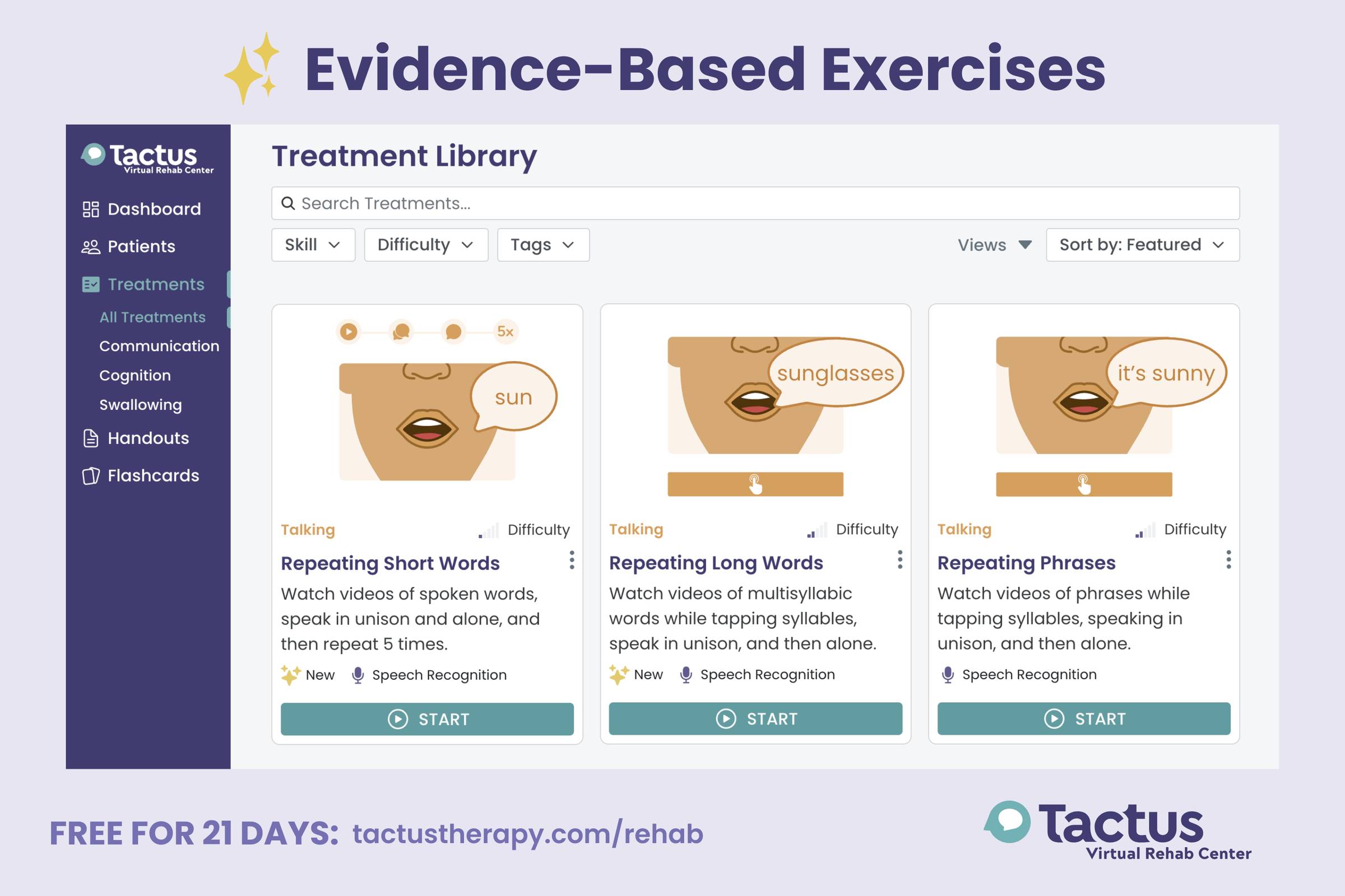 Screenshots of apraxia treatments in the Virtual Rehab Center