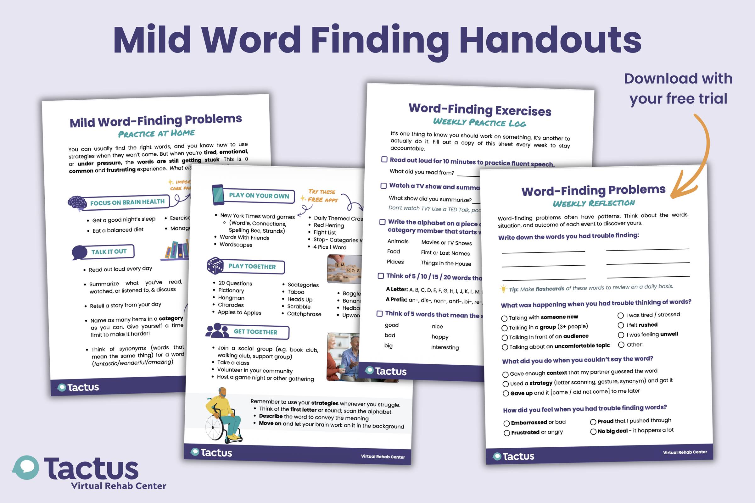Screenshots from a patient education handout for Mild Word-Finding Problems