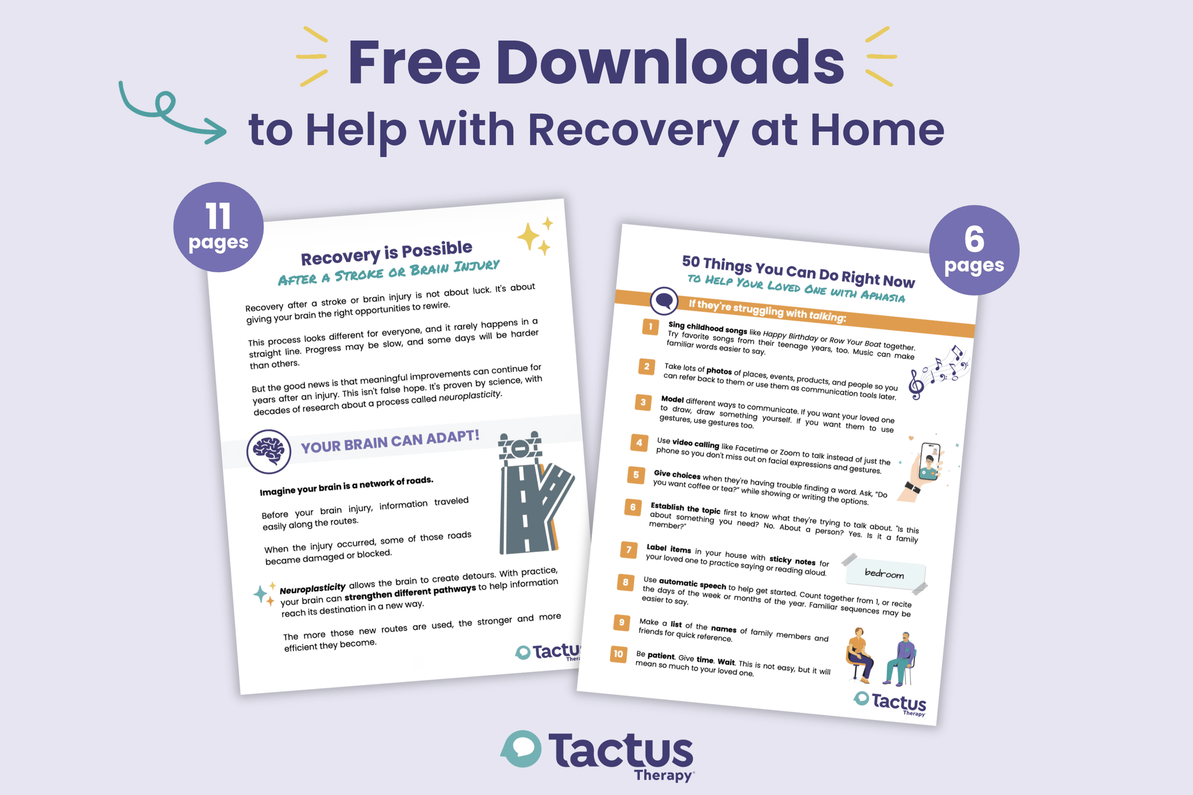A graphic showing screenshots of two free downloads to help with recovery at home