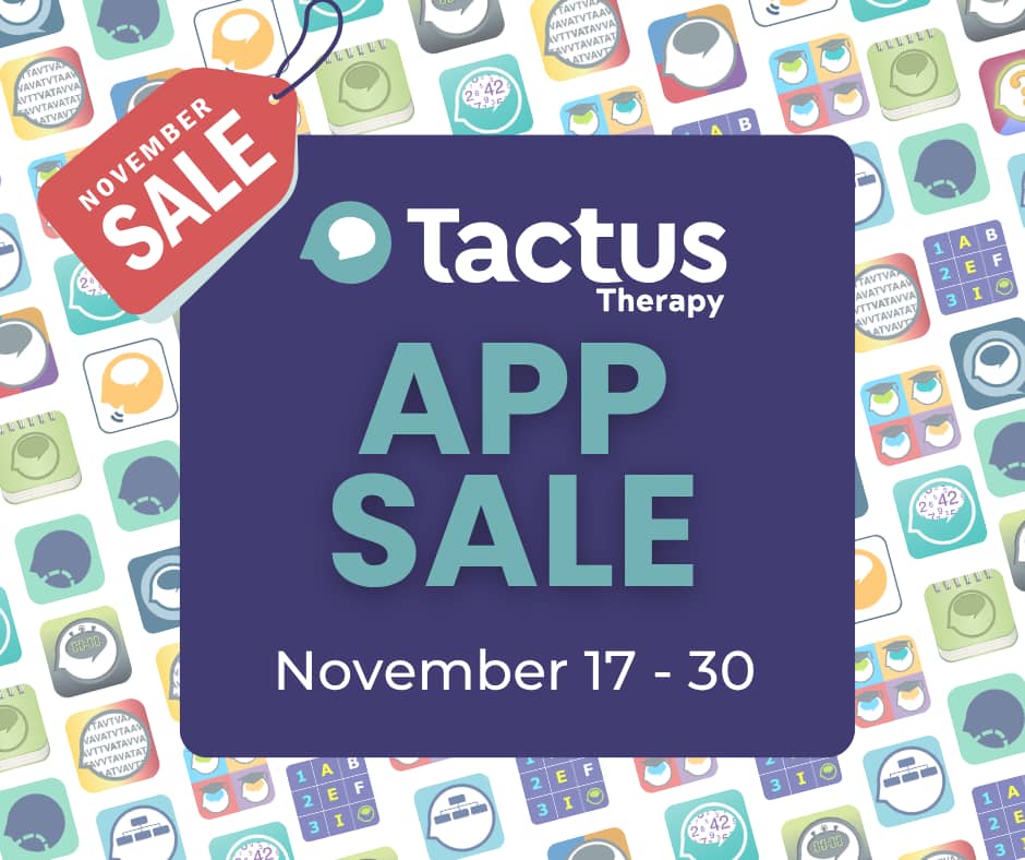 Tactus Therapy App Sale November 17-30 with app icons in background