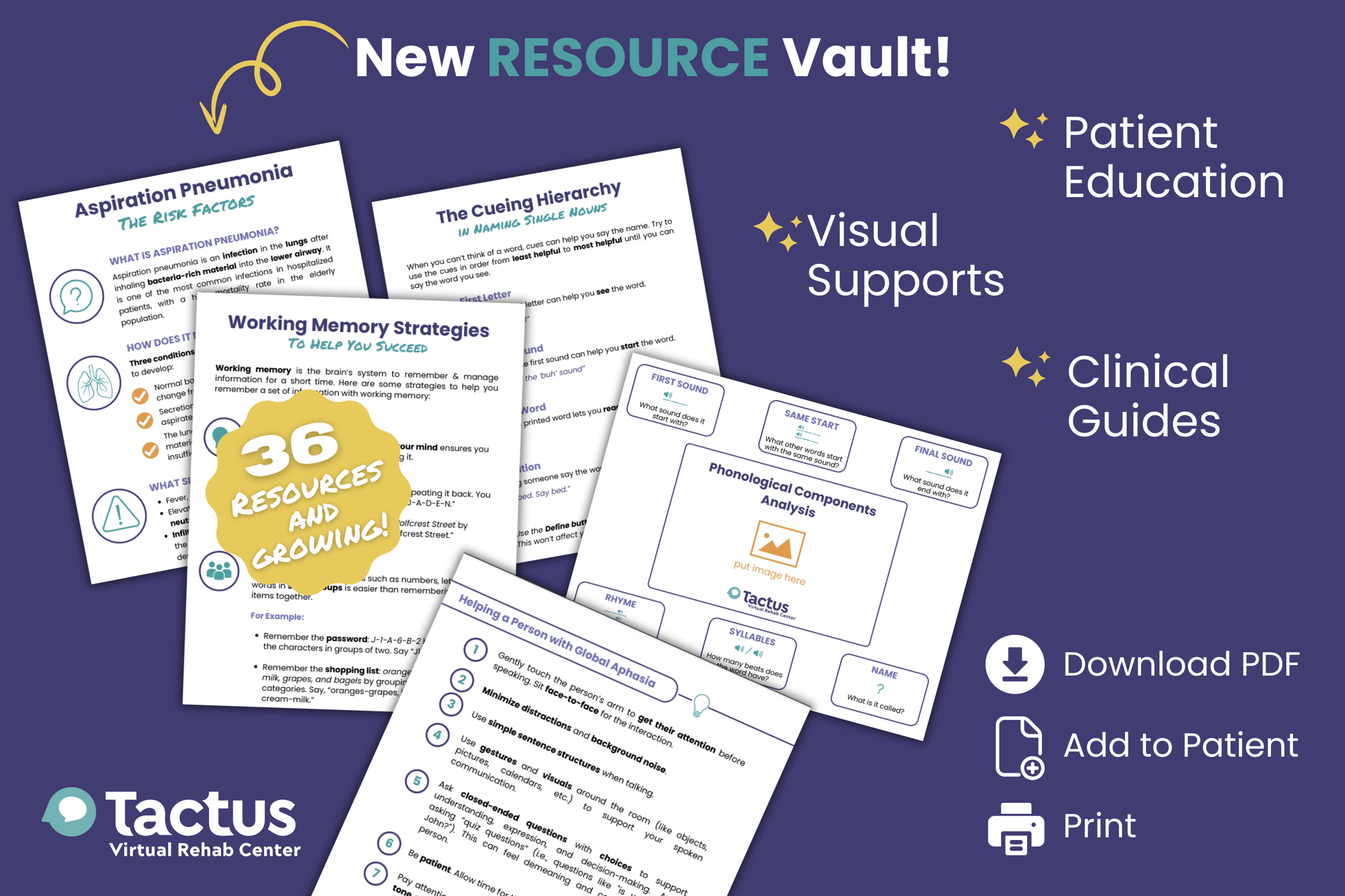 New Resource Vault with Patient Education , Visual Supports, and Clinical Guides Download, Add to Patient or Printt