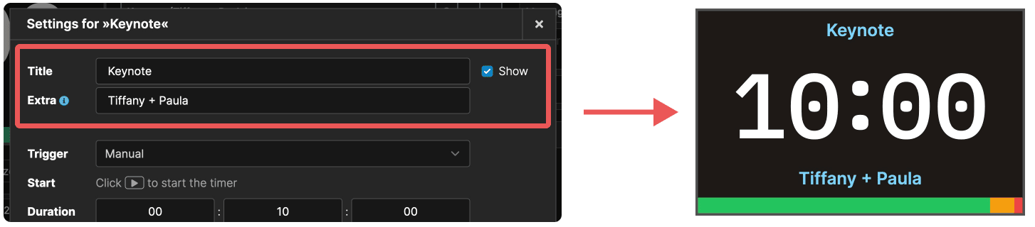 Show a title and extra information to the speaker