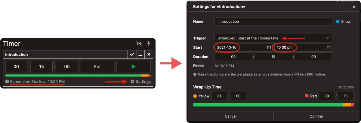 A timer will start automatically when the "Scheduled" trigger is selected