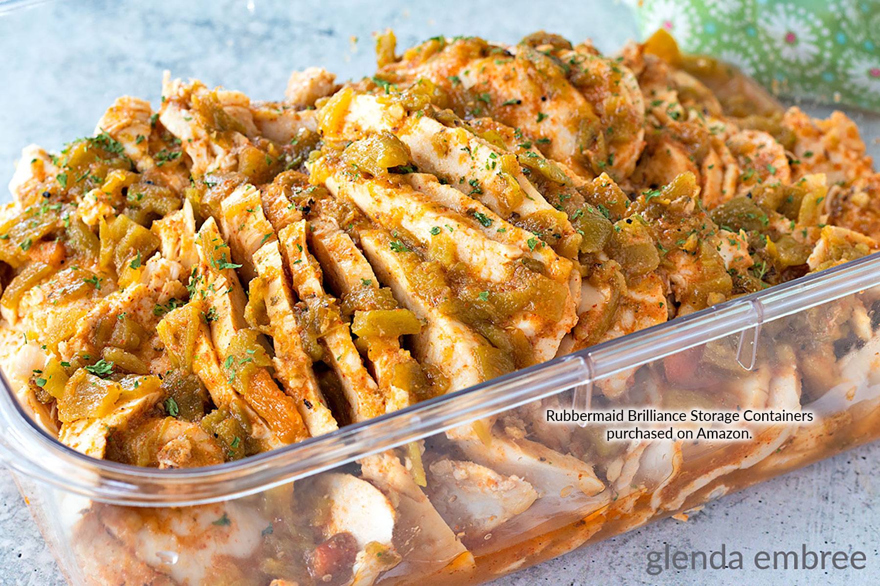 Southwest Chicken sliced and stored in a container for meals throughout the week.