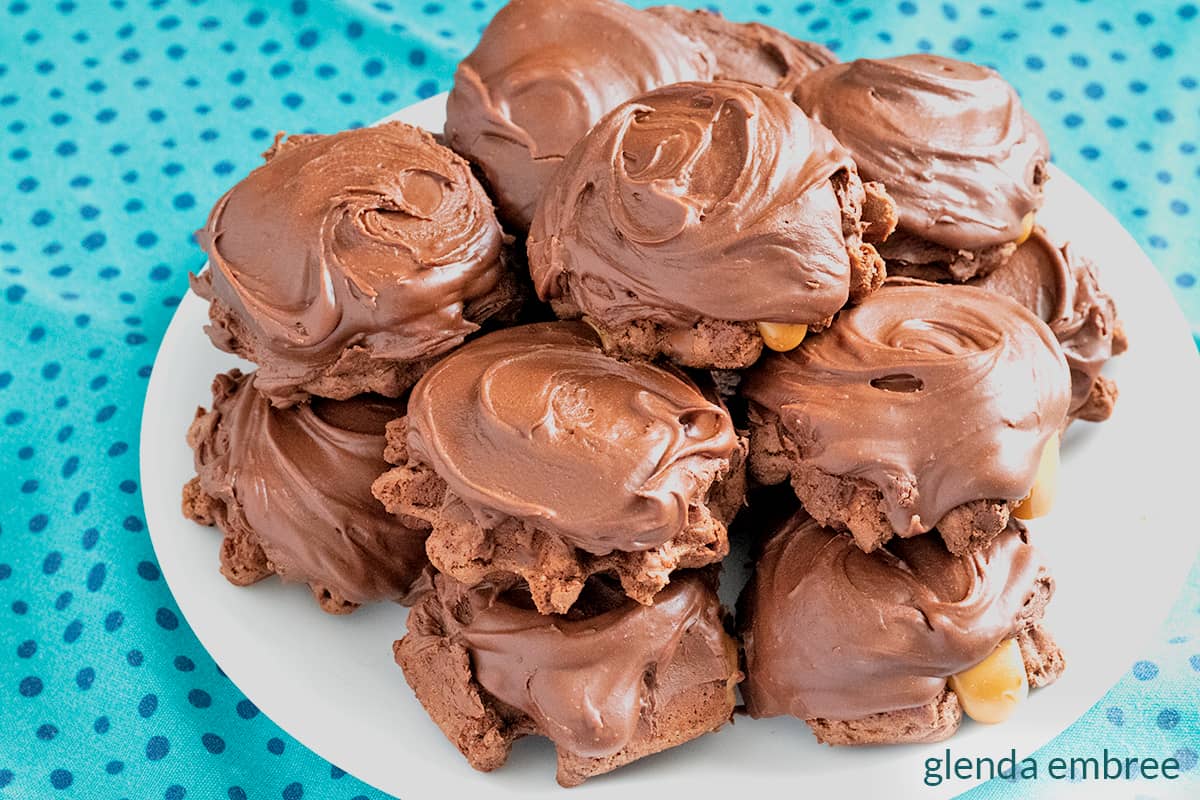 Chocolate Waffle Cookies (Turtle Cookies) on a white plate.
