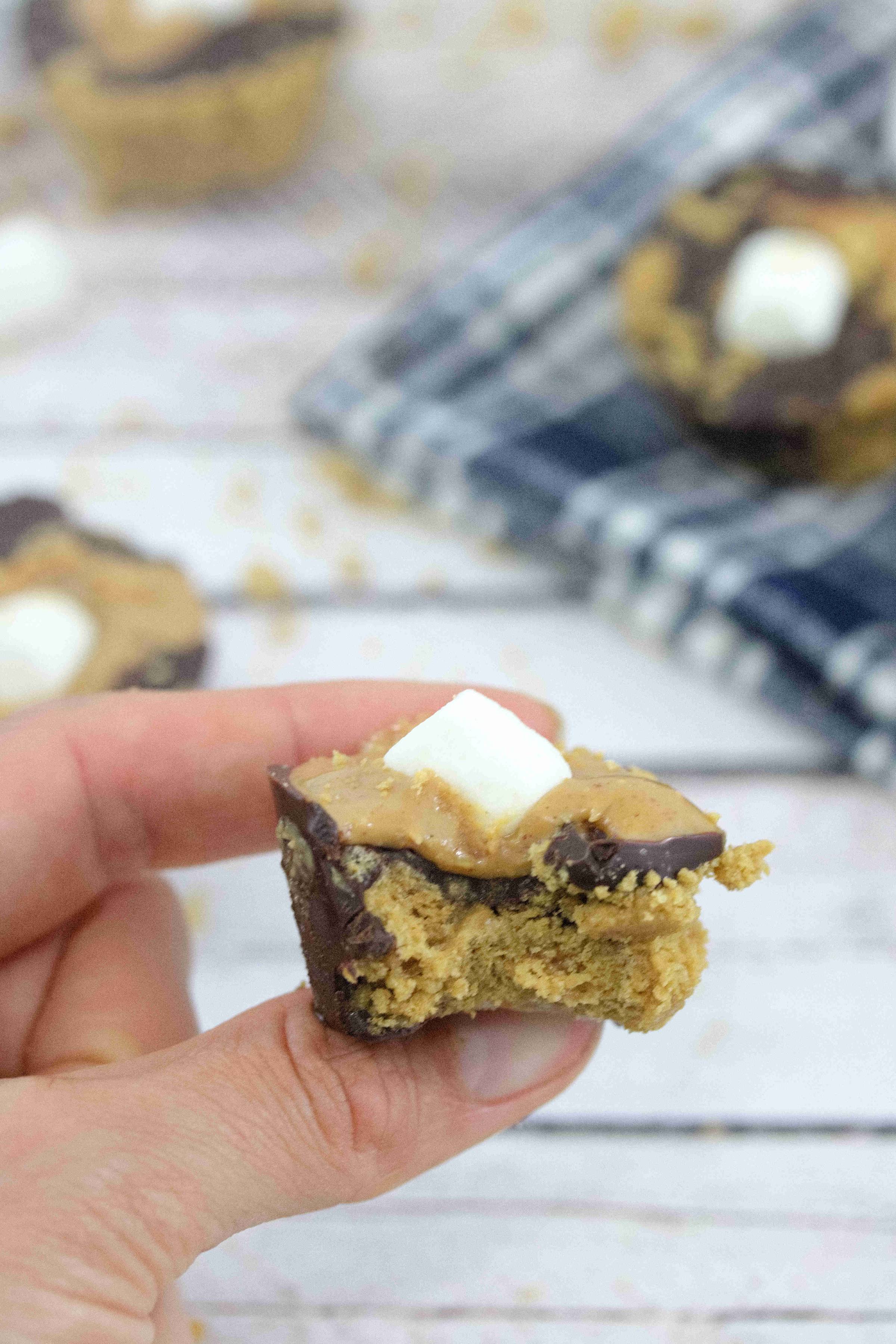 S'mores bites held up close.