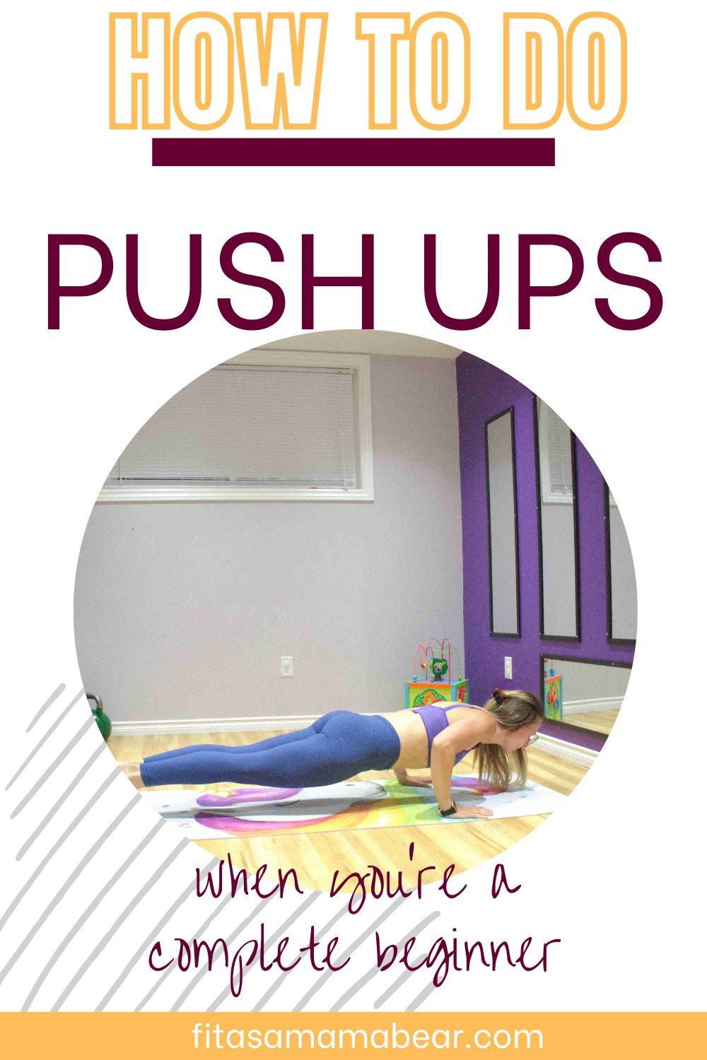 A woman doing a push up with text above the image.