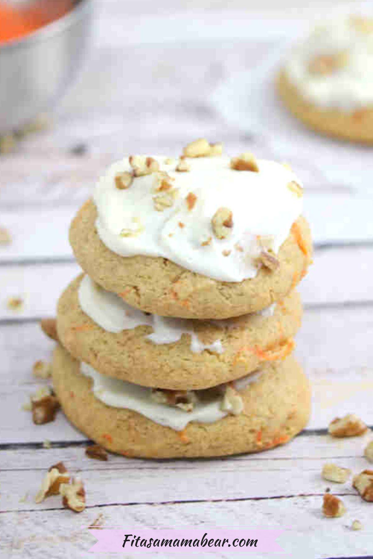 Carrot cake cookies stacked on one another.