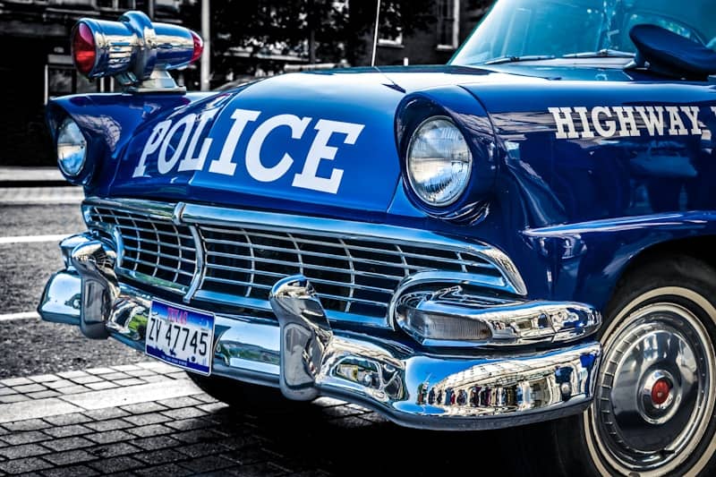 Vintage blue police car with chrome details