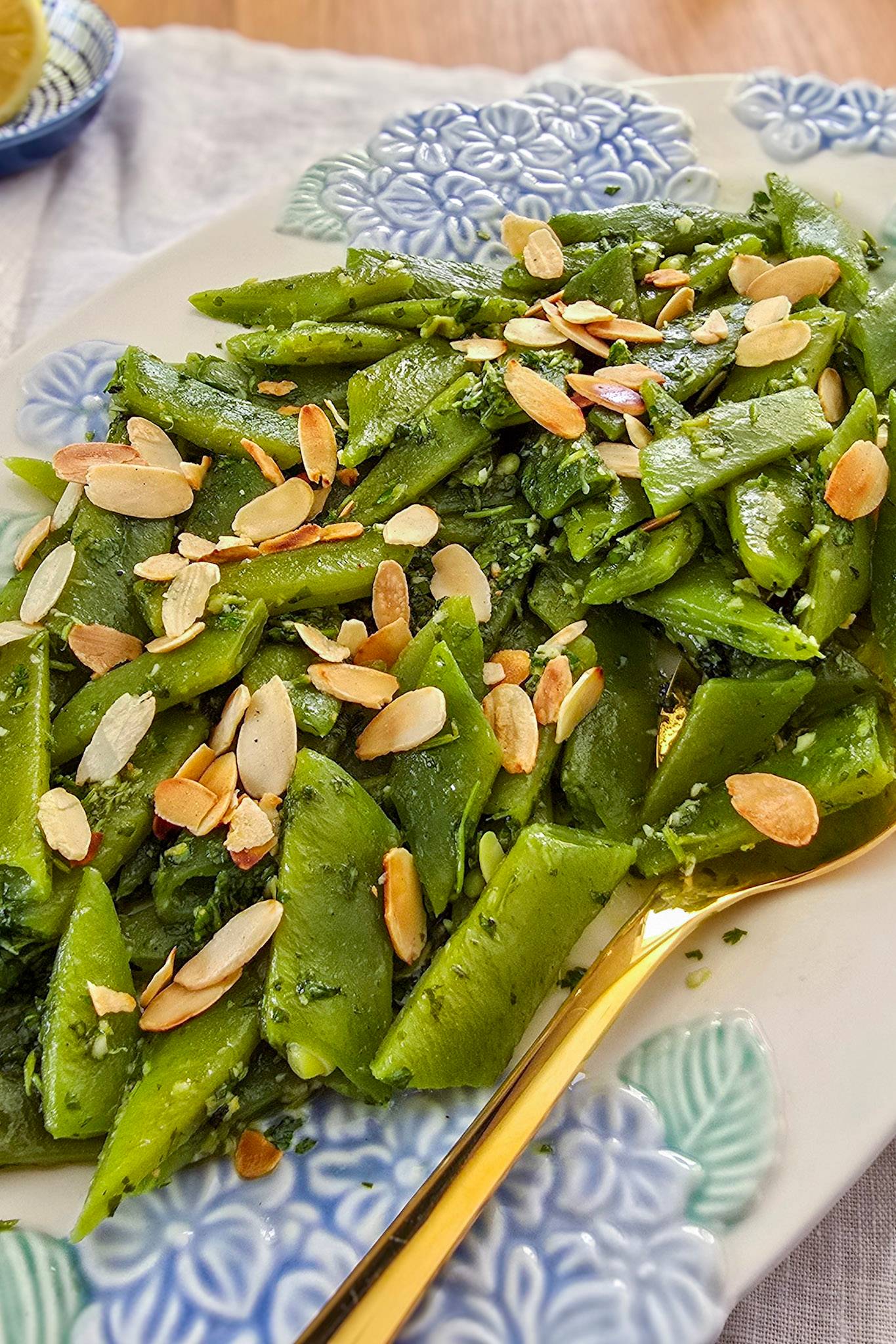 Runner beans salad with gremolata and toasted almonds