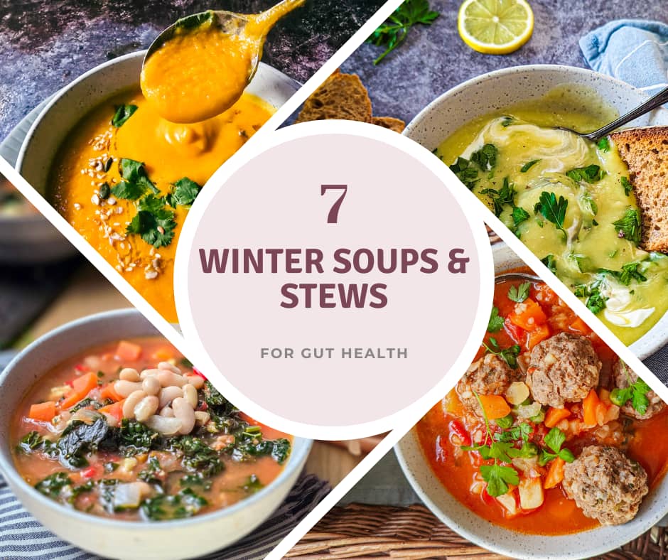 Collage of winter soups and stews from Candyflosslife.