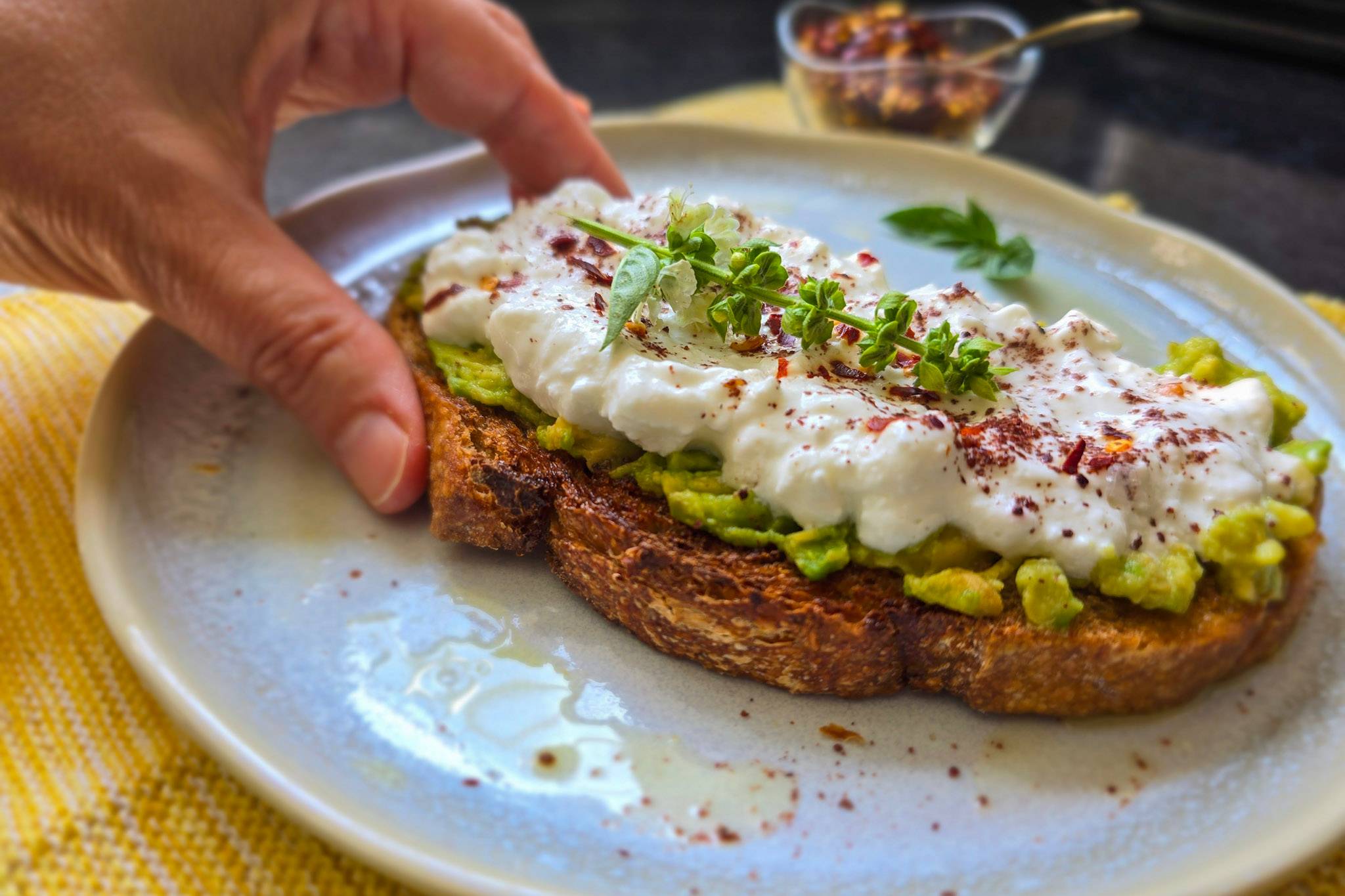 Cottage Cheese Avocado Toast with Sumac and Chili Flakes