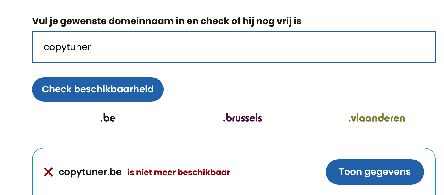 Check op DNS.be of een domeinnaam nog vrij is