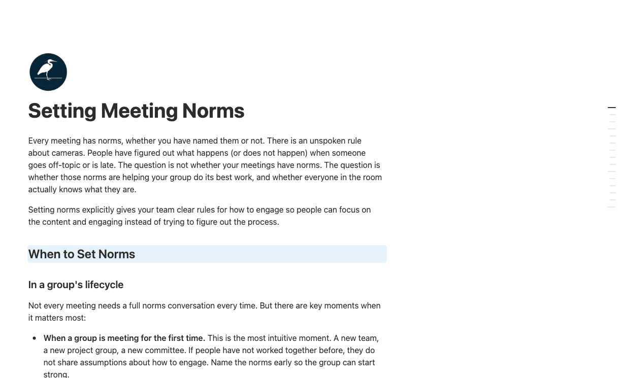 Screenshot of resource on setting meeting norms from Jess Britt Consulting