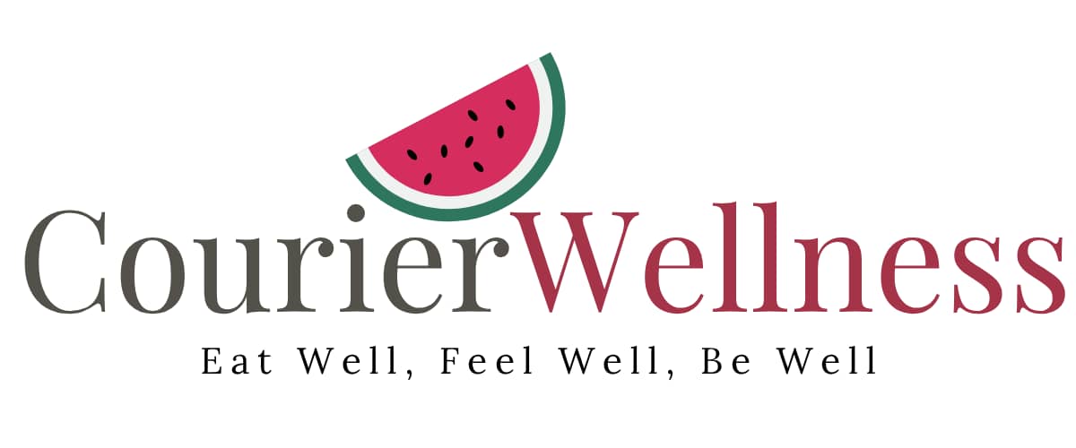 Courier Wellness logo featuring a watermelon slice above the brand name, with the tagline 'Eat Well, Feel Well, Be Well' underneath