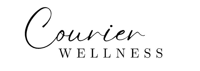 Logo for Courier Wellness, with “Courier” in cursive on top, “WELLNESS” in all caps below.