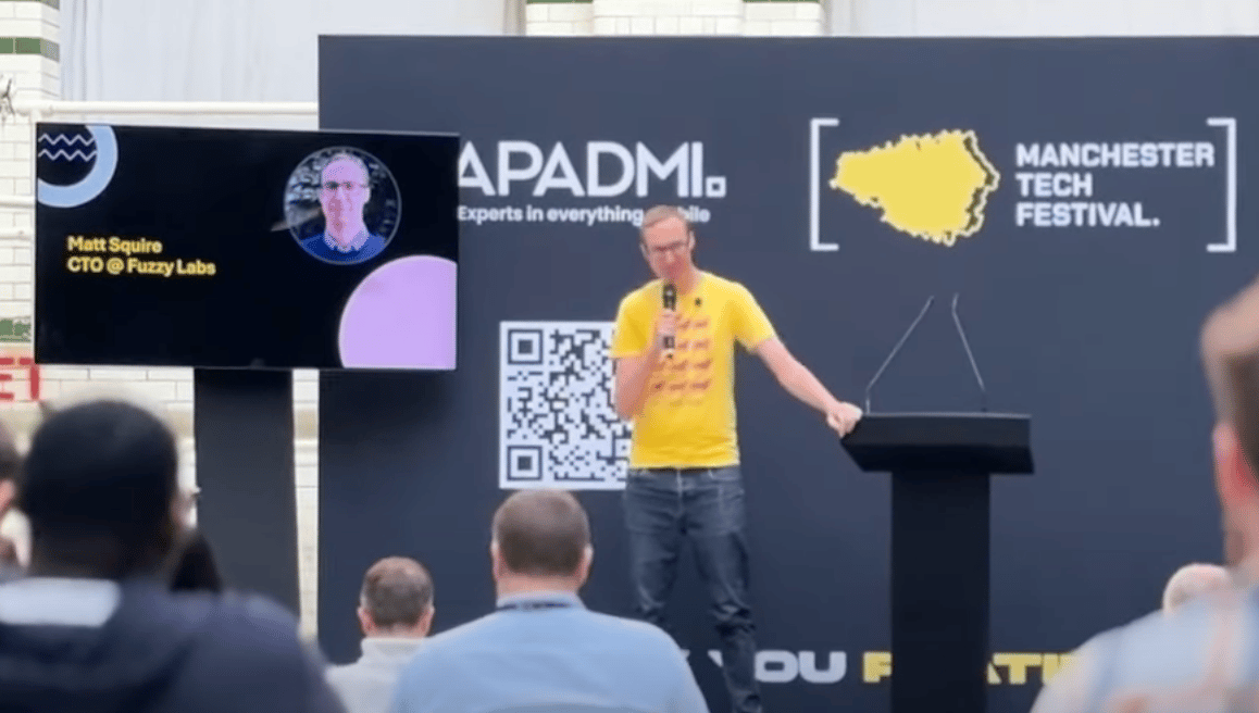 Matt Squire on stage at Manchester Tech Festival