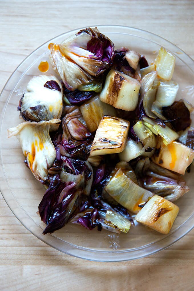 Sauteed chicories with chili oil. 