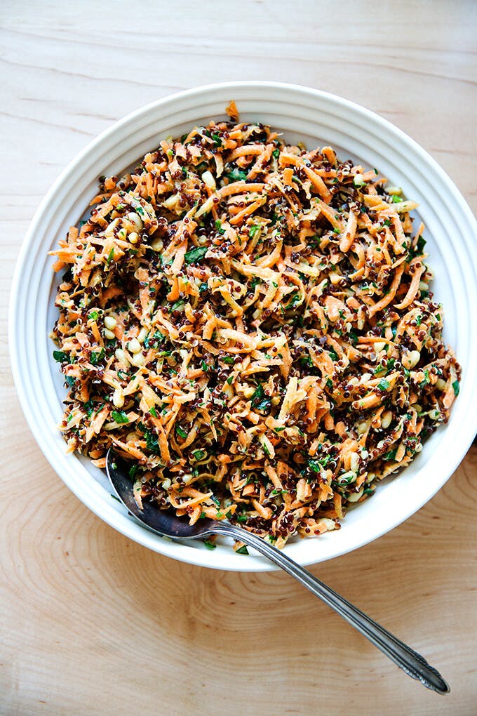 Carrot-quinoa salad with lemon-tahini dressing. 