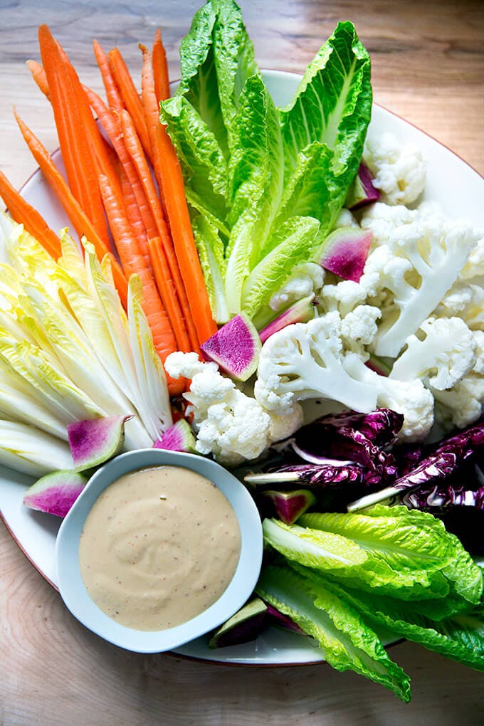 Pickled Crudite with Cashew Dip. 