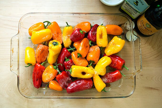 Peppers ready to be roasted. 
