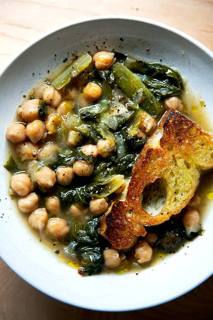 Brothy Chickpeas with Escarole. 