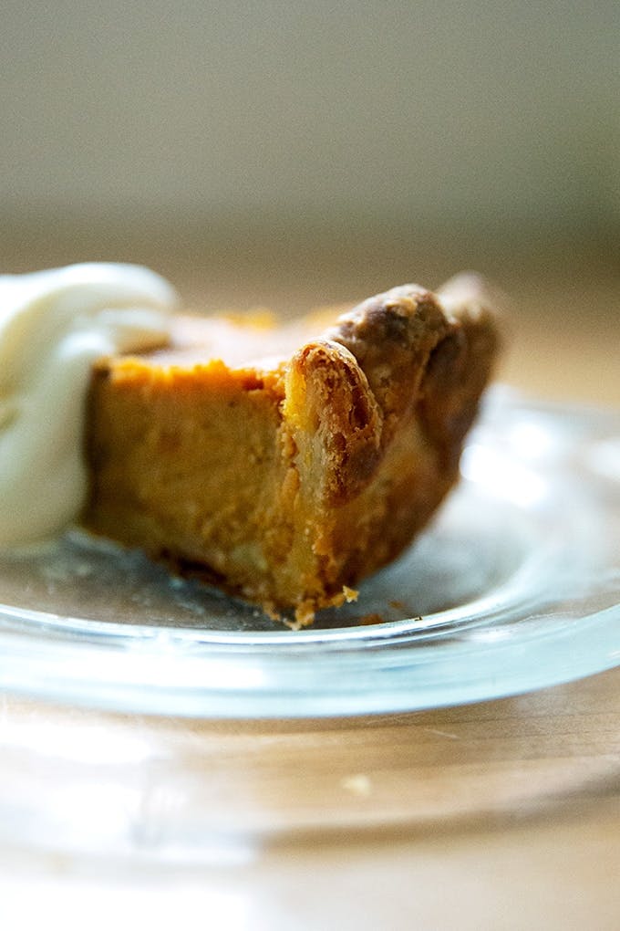 A slice of squash pie. 