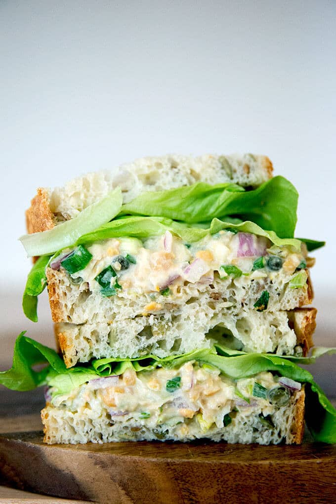 Chickpea tuna salad sandwich. 