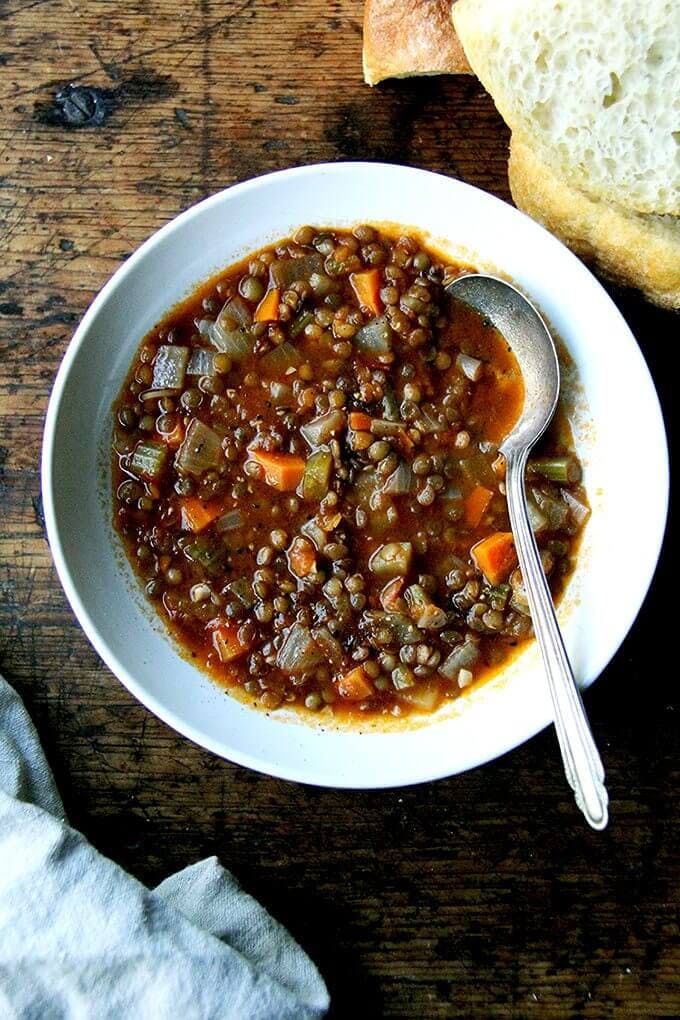 Bowl of lentil soup. 